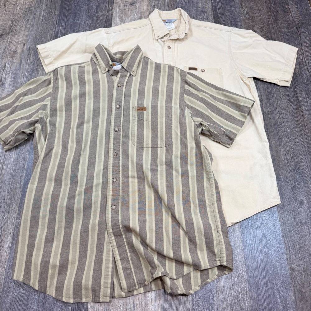 2 Vintage Carhartt Short Sleeve Button Down Shirt Mens Medium Workwear